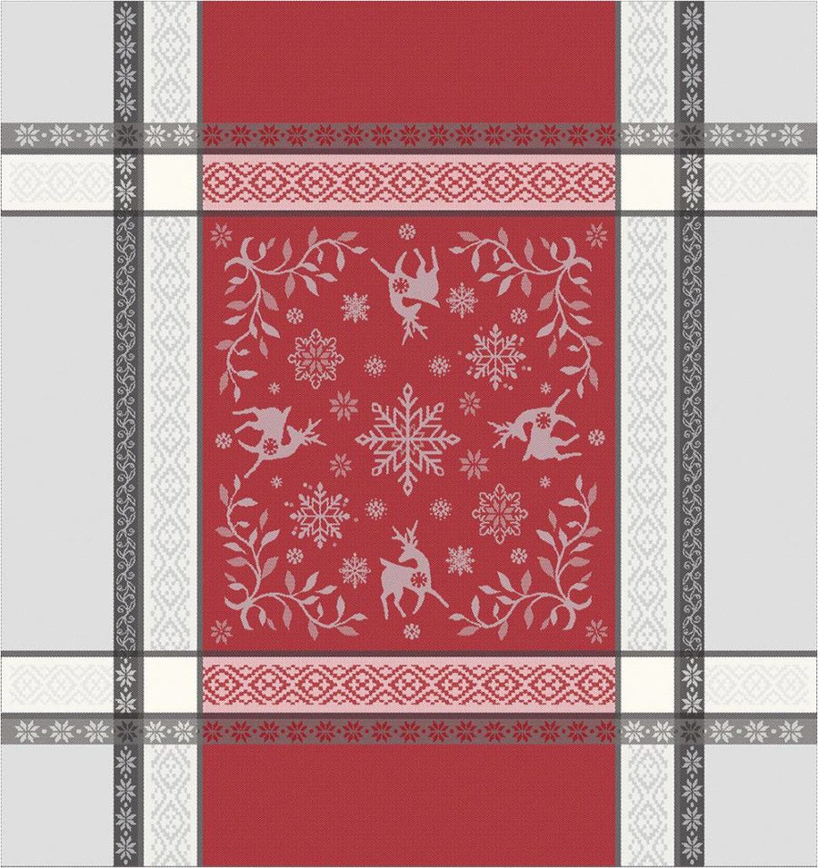 Christmas Spirit Red & Gray French Cotton Jacquard Napkin by Tissus Toselli