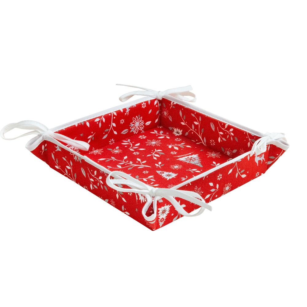 Mistletoe Red Acrylic Cotton Bread Basket by Tissus Toselli
