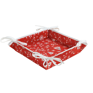 Mistletoe Red Acrylic Cotton Bread Basket by Tissus Toselli