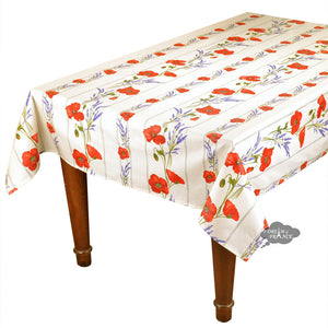 60x120" Rectangular Poppies Cream Acrylic Coated Cotton Tablecloth by Tissus Toselli