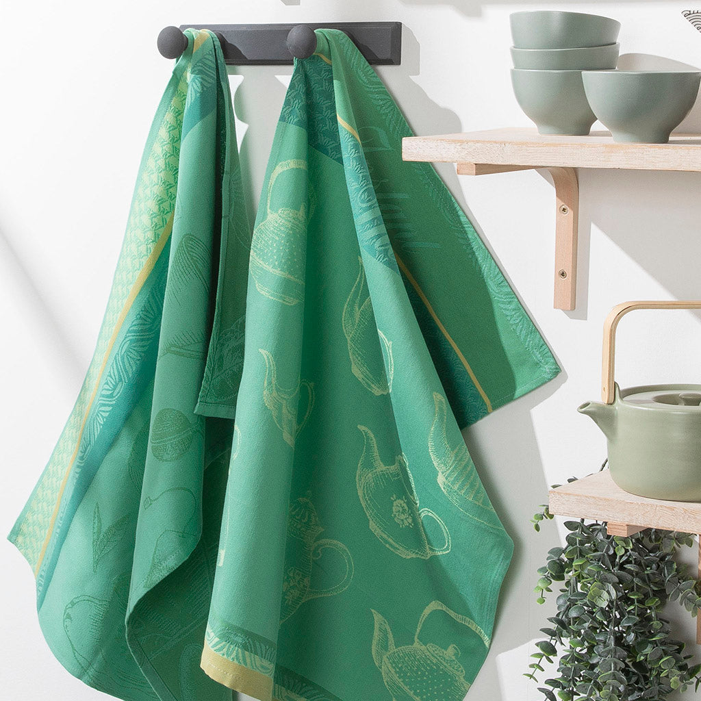 Coucke French Cotton Jacquard Towel, Tea Mishmash, 20-Inches by 30-Inches, Green, 100% Cotton
