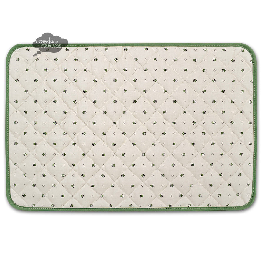 Calisson Cream & Green Acrylic Coated Quilted Placemats by Tissus Toselli