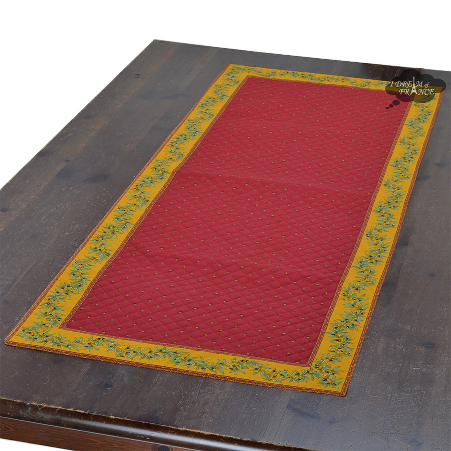 Calisson Red French Cotton Quilted Table Runner by Tissus Toselli