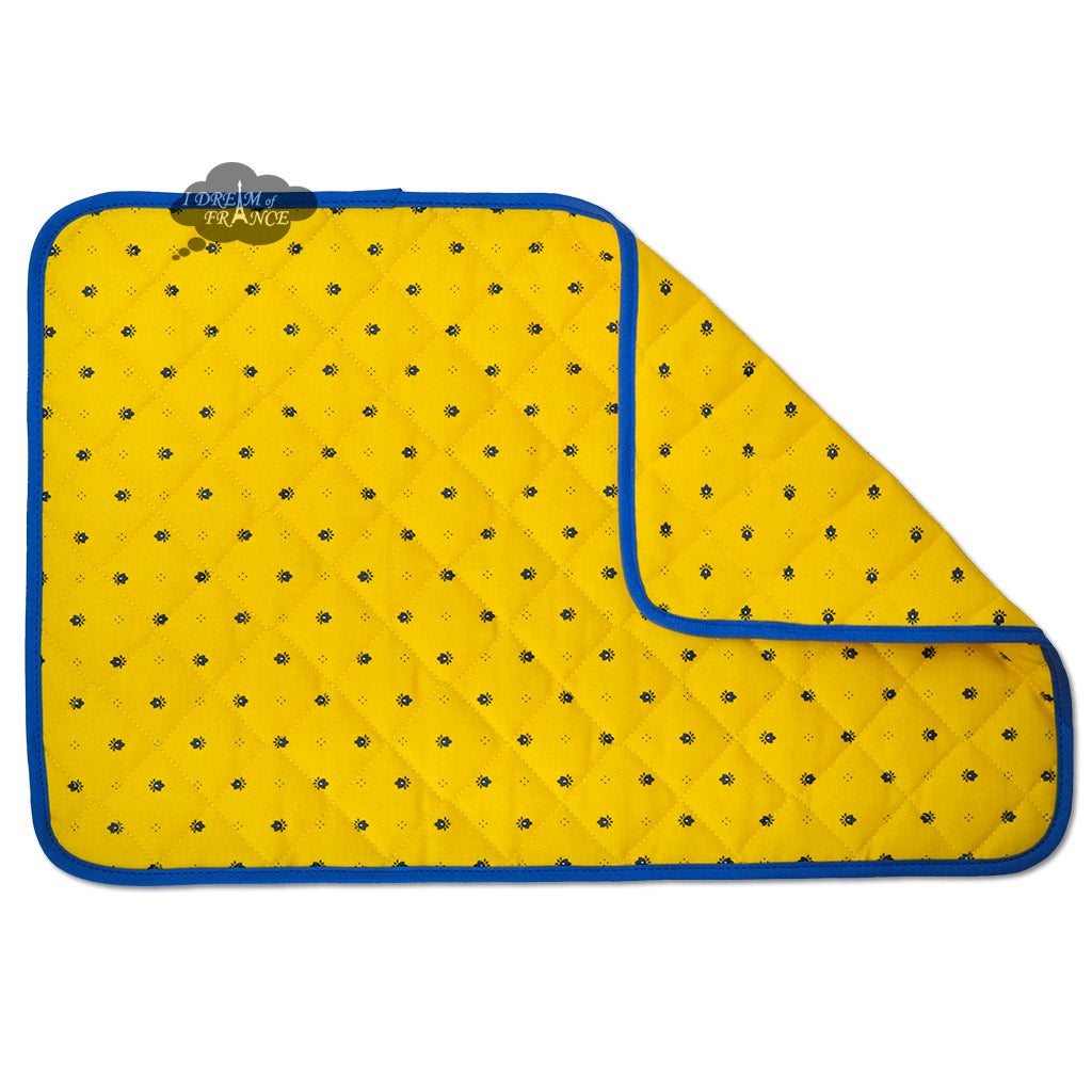 Calisson Yellow & Blue Acrylic Coated Quilted Placemats by Tissus Toselli