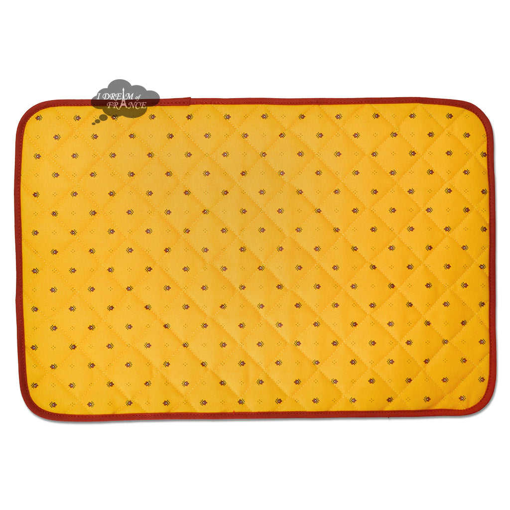 Calisson Yellow & Red Acrylic Coated Quilted Placemats by Tissus Toselli