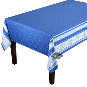 62x98" Rectangular Callas Blue Double Border French Cotton Jacquard Tablecloth by L'Ensoleillade