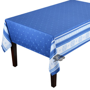 62x78" Rectangular Callas Blue Double Border French Jacquard Cotton Tablecloth by L'Ensoleillade