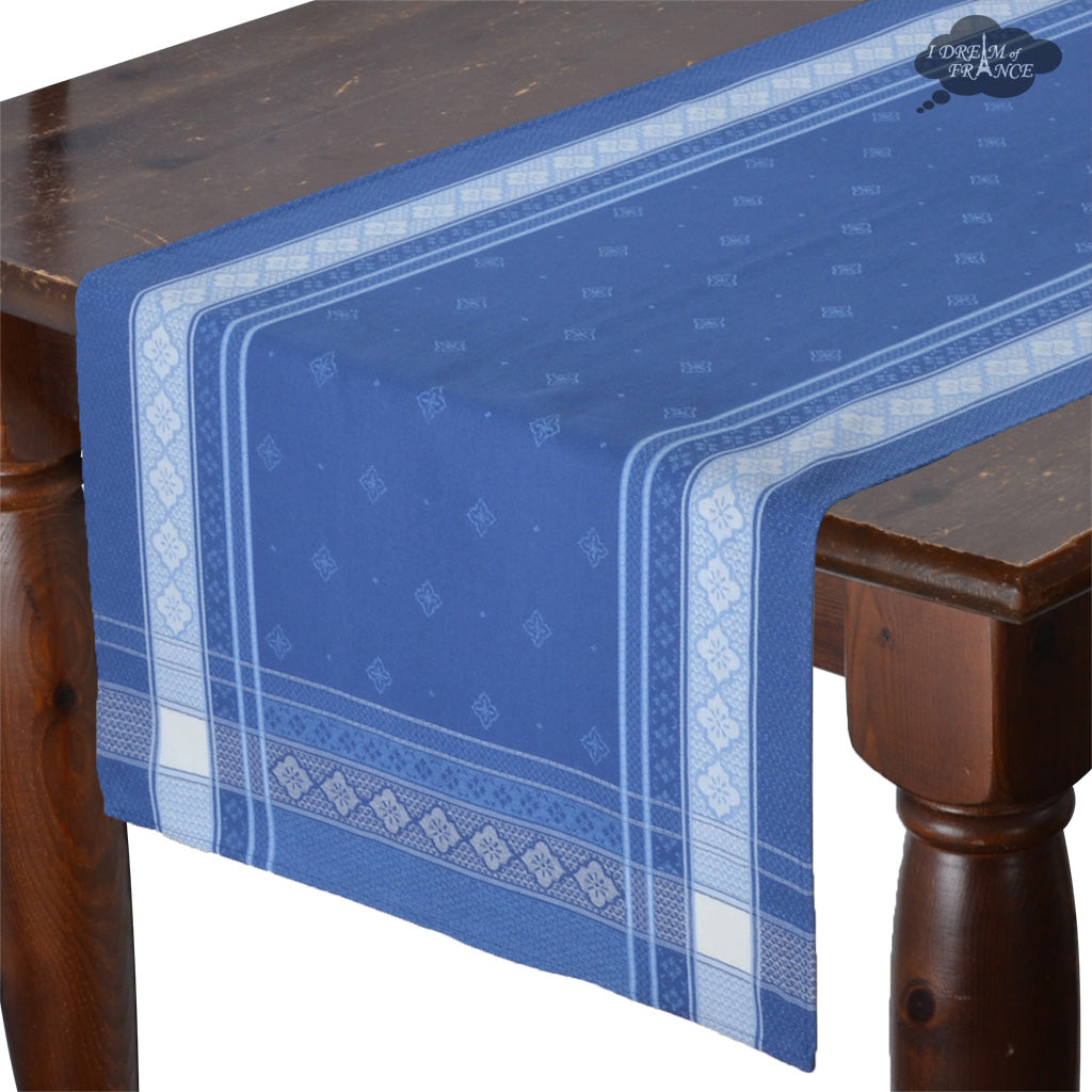 20x58" Callas Blue Jacquard Cotton Table Runner by L'Ensoleillade