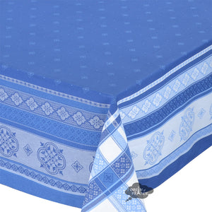 62" Square Callas Blue French Cotton Jacquard Tablecloth by L'Ensoleillade