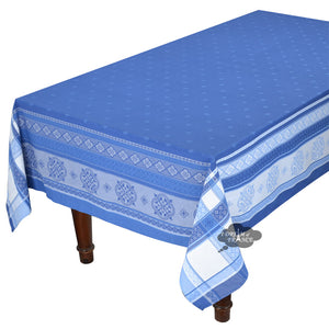 62x138" Rectangular Callas Blue Jacquard Cotton Tablecloth by L'Ensoleillade