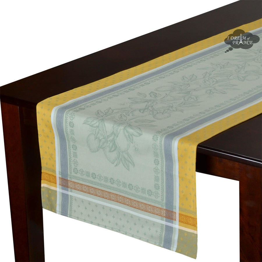 20x64" Cedrat Green & Yellow Jacquard Cotton Table Runner by Tissus Toselli