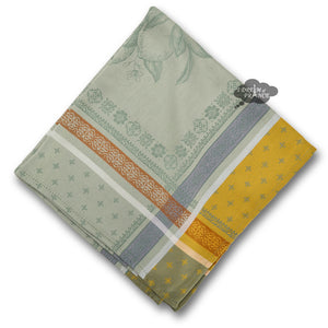 Cedrat Green & Yellow French Cotton Jacquard Napkin by Tissus Toselli