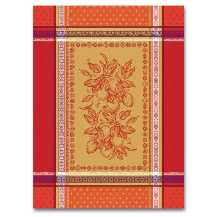 Cedrat Red Yellow French Cotton Jacquard Dish Towel by Tissus Toselli