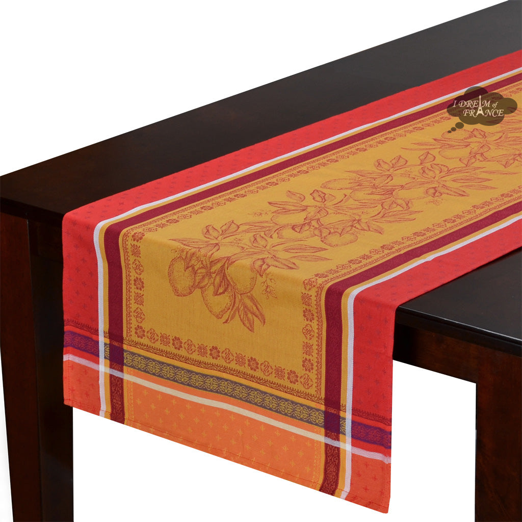 20x64" Cedrat Red & Yellow Jacquard Cotton Table Runner by Tissus Toselli