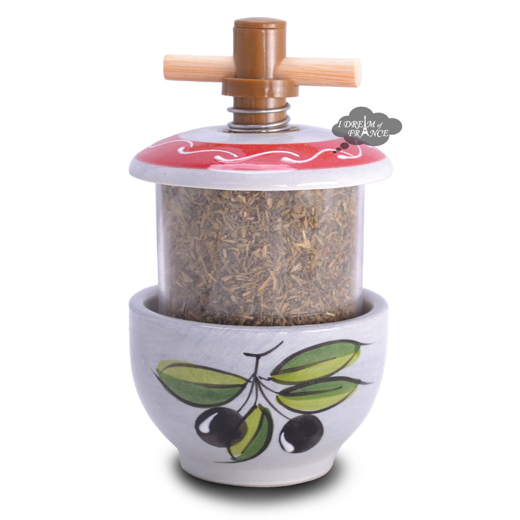 Ceramic Mill with Herbes de Provence - Olives Gray & Red