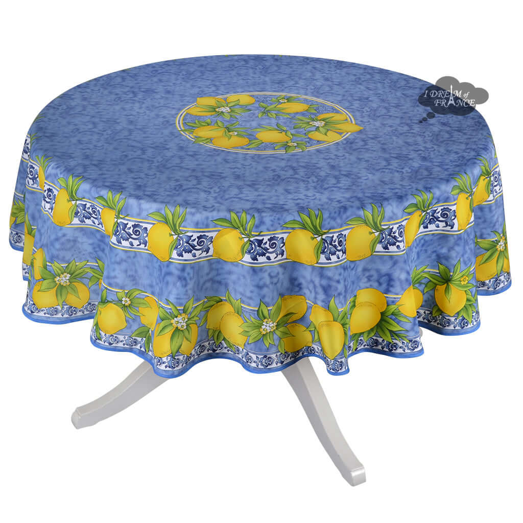 Citrus Blue French Provencal Polyester Tablecloth - 70" Round