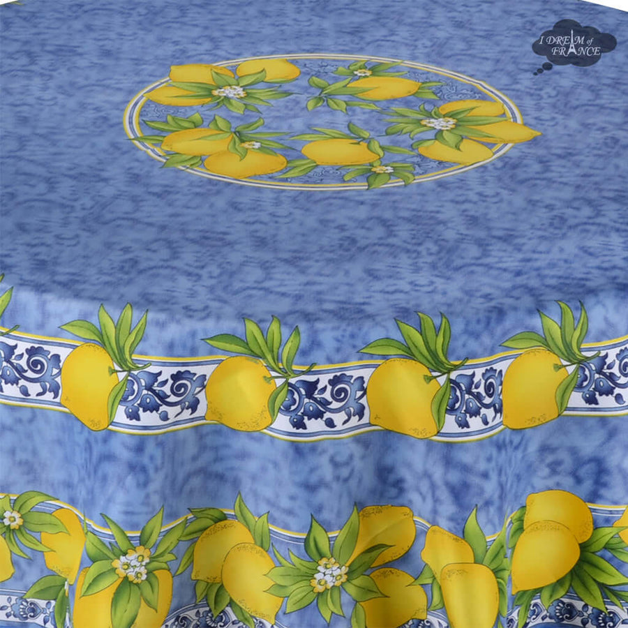 Citrus Blue French Provencal Polyester Tablecloth - 70" Round