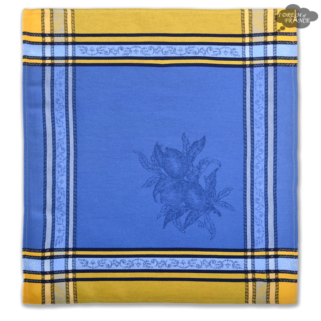 Citrus Yellow & Blue French Cotton Jacquard Napkin by L'Ensoleillade