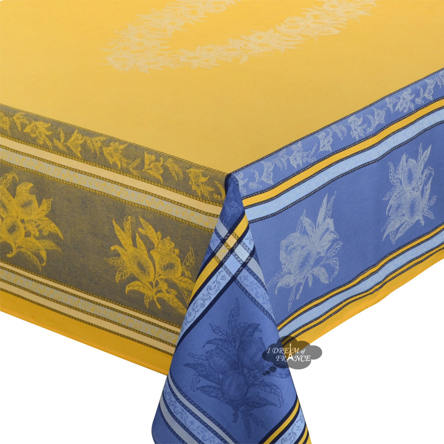 62" Square Citrus Yellow & Blue French Jacquard Tablecloth by L'Ensoleillade