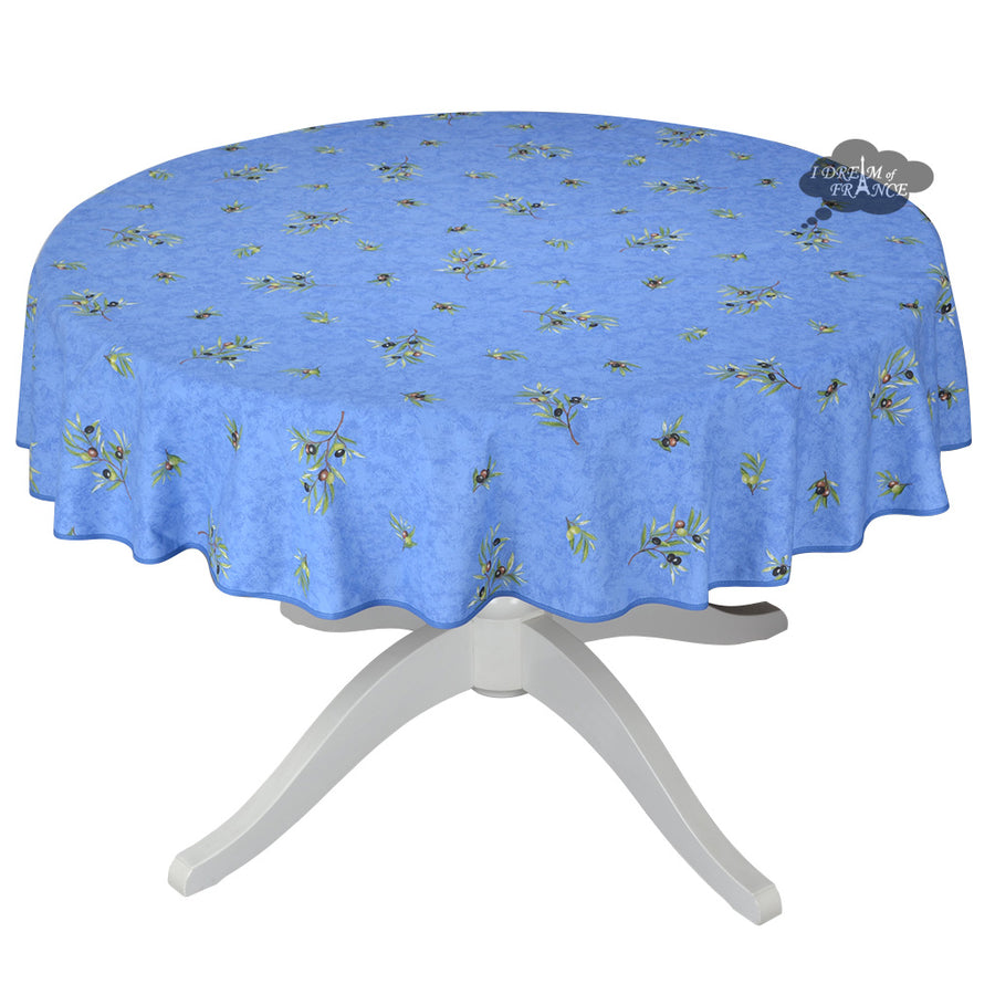 58" Round Clos des Oliviers Blue All-Over Cotton Tablecloth by L'ensoleillade