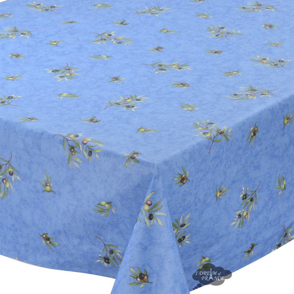 60x138" Rectangular Clos des Oliviers Blue All-Over Coated Cotton Tablecloth by l'Ensoleillade