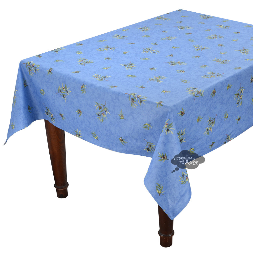 60x138" Rectangular Clos des Oliviers Blue All-Over Coated Cotton Tablecloth by l'Ensoleillade