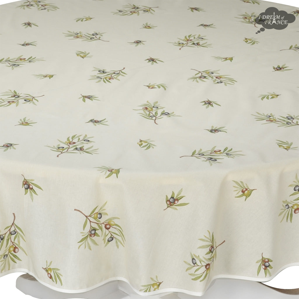 58" Round Clos des Oliviers Cream All Over Cotton Tablecloth by L'ensoleillade