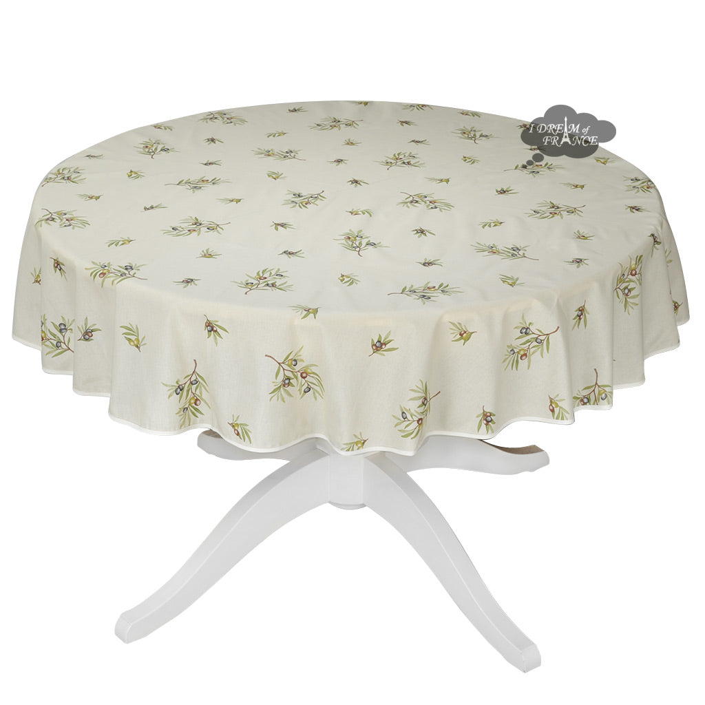 58" Round Clos des Oliviers Cream All Over Cotton Tablecloth by L'ensoleillade