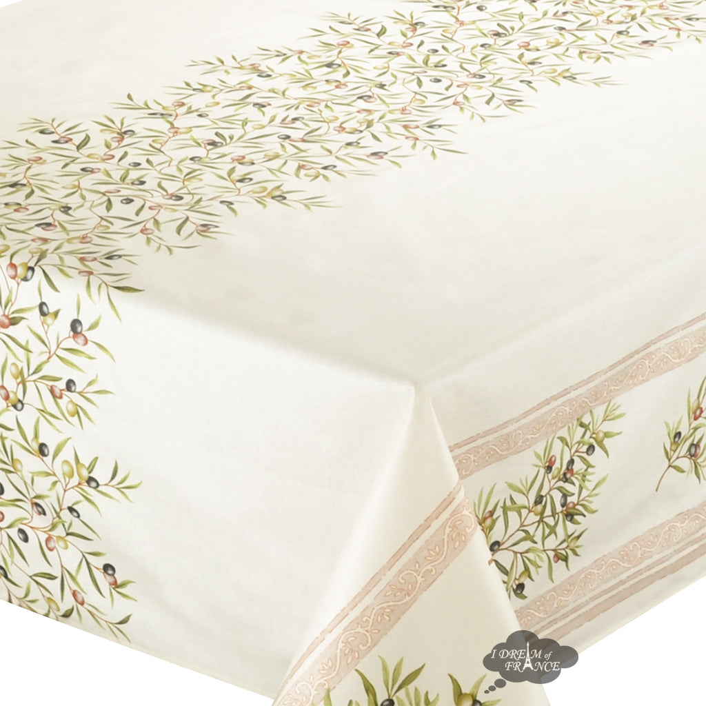 60x96" Rectangular Clos des Oliviers Cream Double Border Acrylic-Coated Cotton Tablecloth by l'Ensoleillade