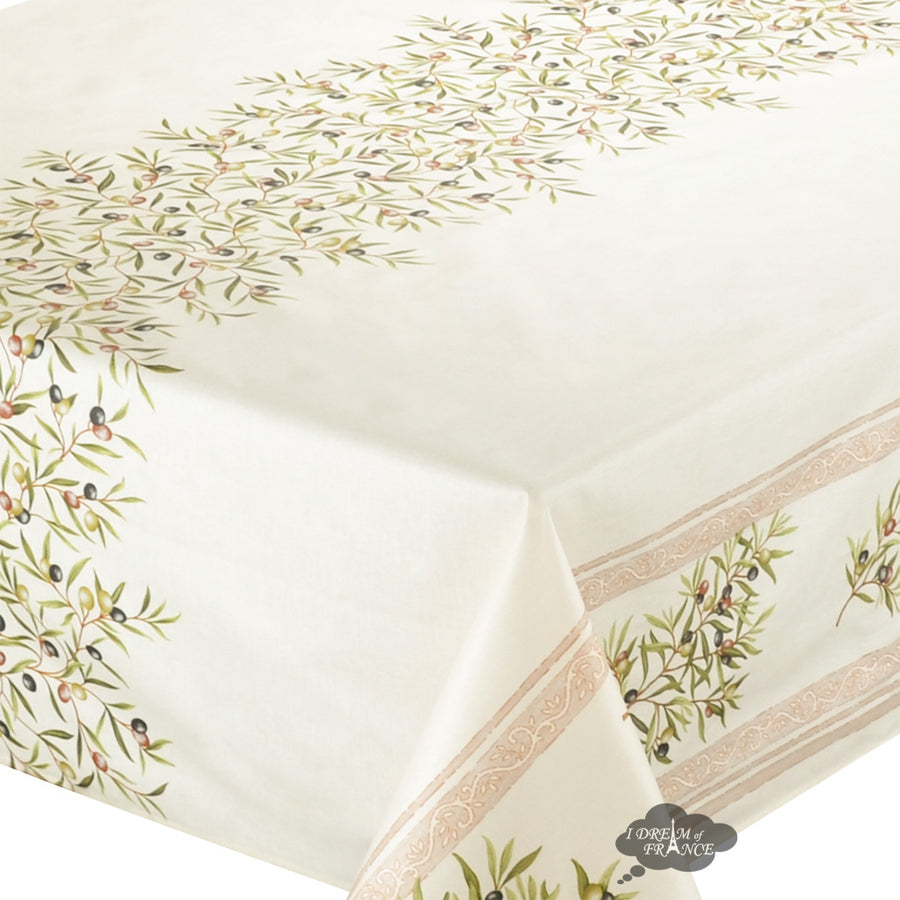 60x78" Rect Clos des Oliviers Cream Double Border Acrylic-Coated Cotton Tablecloth by l'Ensoleillade