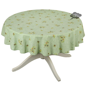 58" Round Clos des Oliviers Green All-Over Cotton Tablecloth by L'ensoleillade