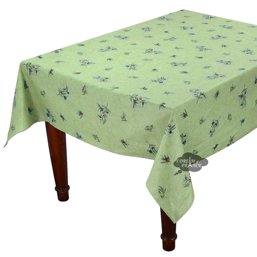 60x138" Rect Clos des Oliviers Green All-Over Acrylic-Coated Cotton Tablecloth by l'Ensoleillade