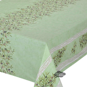 60x120" Rect Clos des Oliviers Green Acrylic-Coated Cotton Double Border Tablecloth by l'Ensoleillade