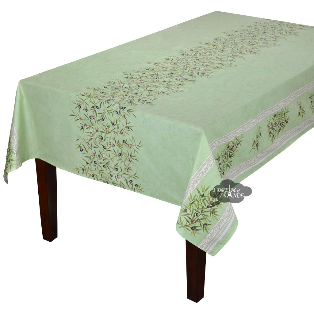 60x78" Rectangular Clos des Oliviers Green Double Border Acrylic-Coated Cotton Tablecloth by l'Ensoleillade