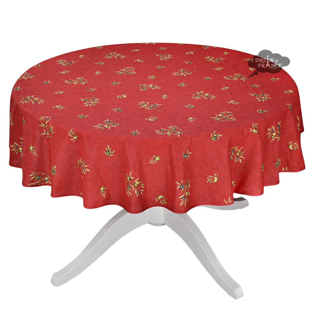 58" Round Clos des Oliviers Red French Cotton All-Over Tablecloth by L'ensoleillade