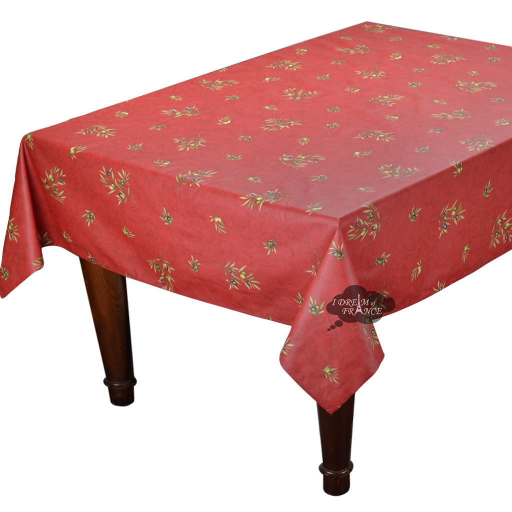 60x138" Rectangular Clos des Oliviers Red All-Over Coated Cotton Tablecloth by l'Ensoleillade