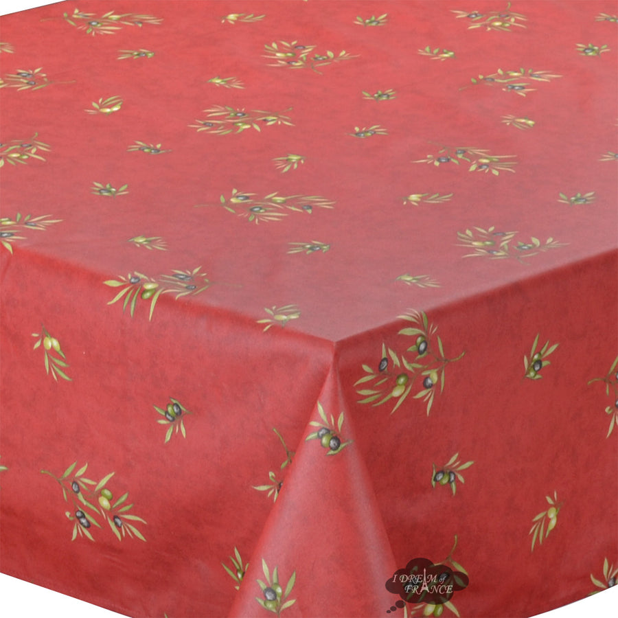 60x138" Rectangular Clos des Oliviers Red All-Over Coated Cotton Tablecloth by l'Ensoleillade