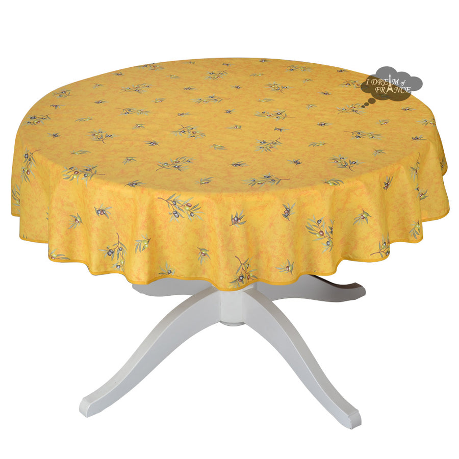 58" Round Clos des Oliviers Yellow All-Over Cotton Tablecloth by L'ensoleillade