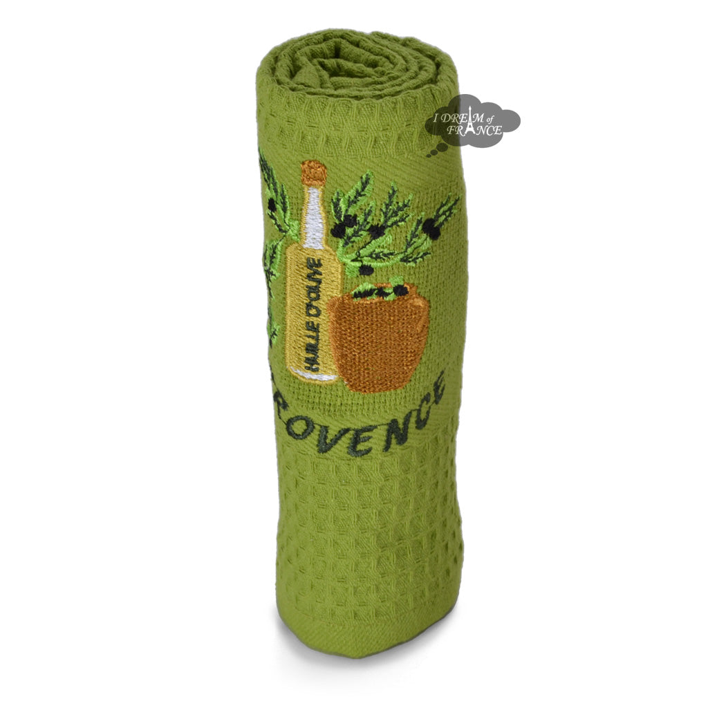 Provence Olive Oil Avocado Green Waffle-Weave Kitchen Towel by Coton Blanc