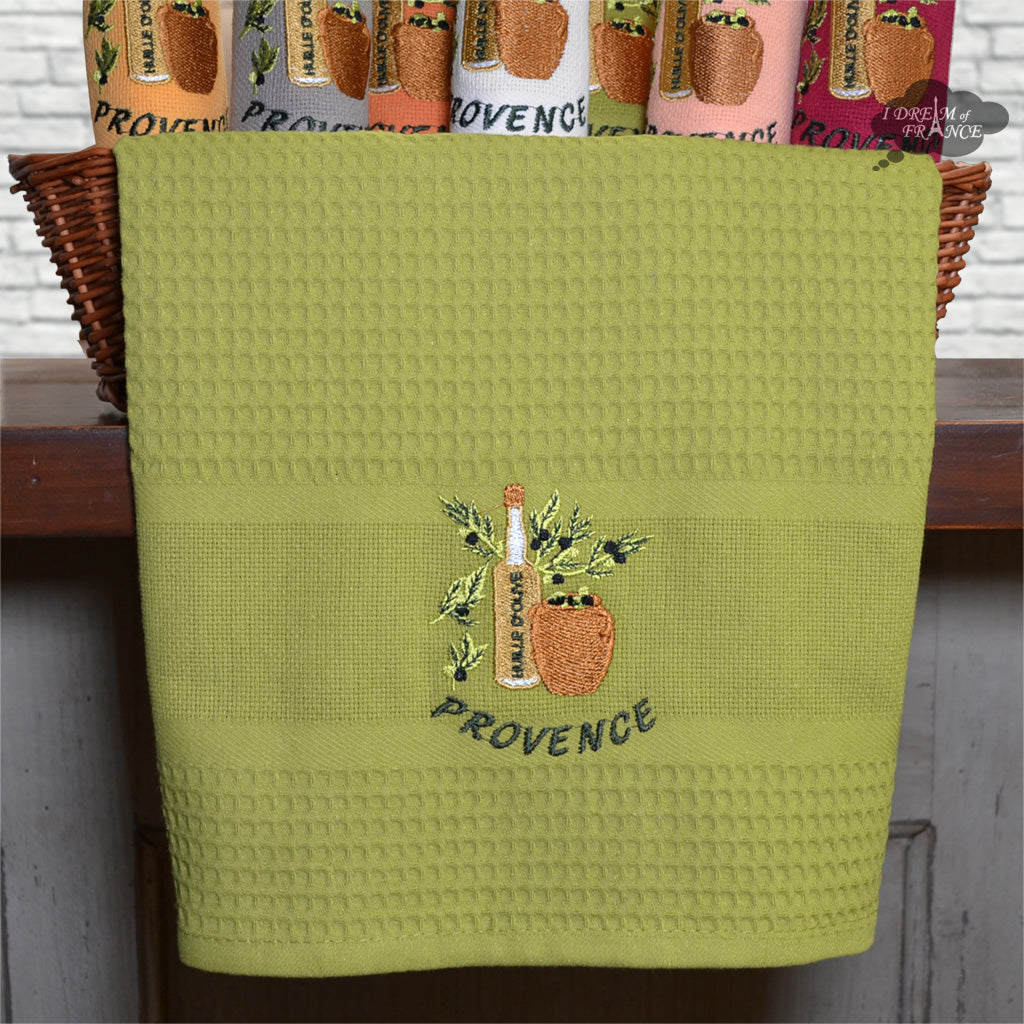 Provence Olive Oil Avocado Green Waffle-Weave Kitchen Towel by Coton Blanc