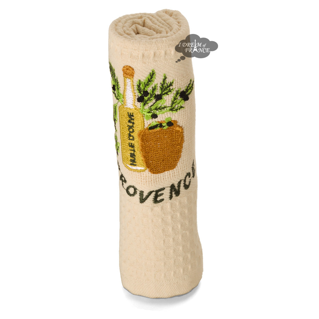 Provence Olive Oil Cream Waffle-Weave Kitchen Towel by Coton Blanc