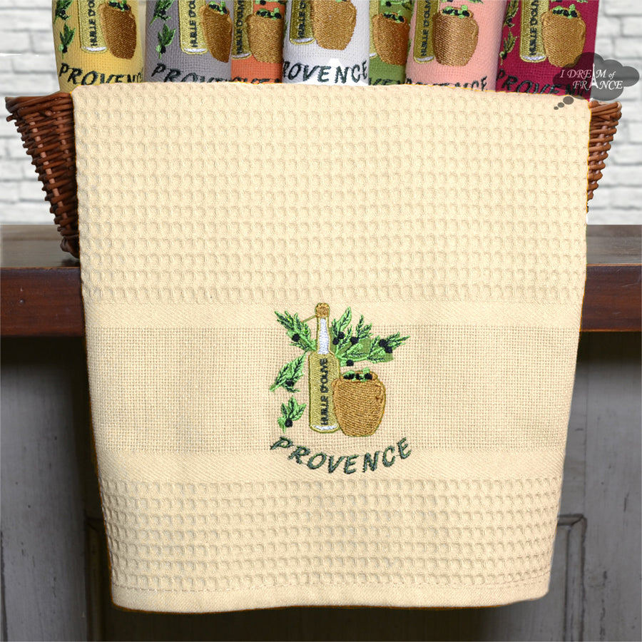 Provence Olive Oil Cream Waffle-Weave Kitchen Towel by Coton Blanc