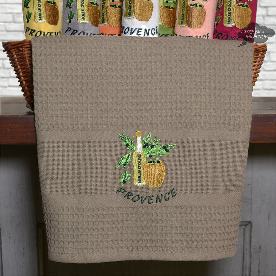 Olive Oil Dark Taupe Waffle-Weave Kitchen Towel by Coton Blanc