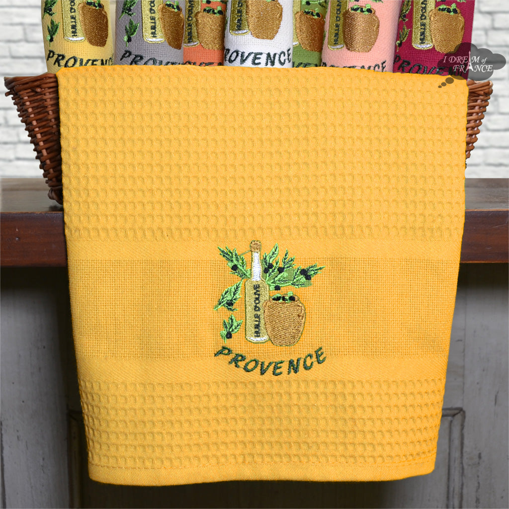 Provence Olive Oil Yellow Waffle-Weave Kitchen Towel by Coton