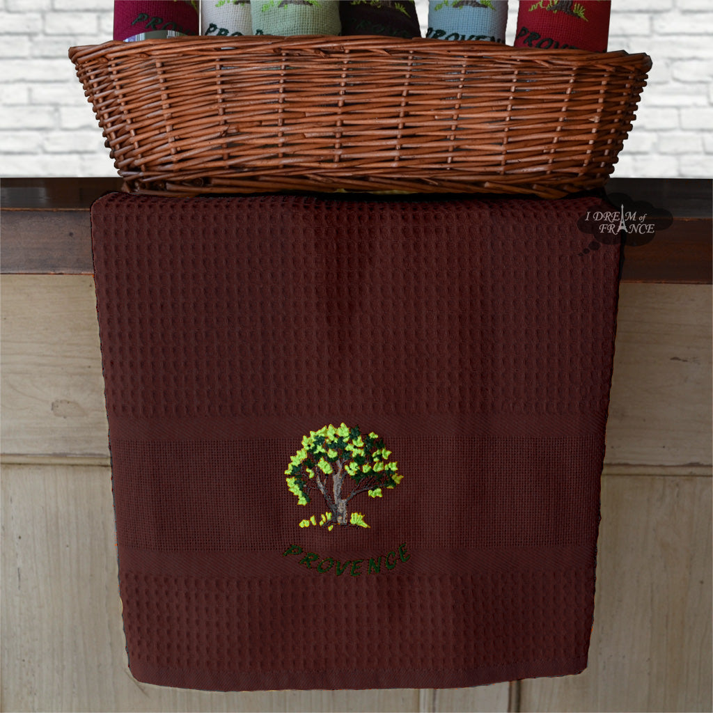 Provence Olive Tree Chocolate Waffle-Weave Kitchen Towel by Coton Blanc