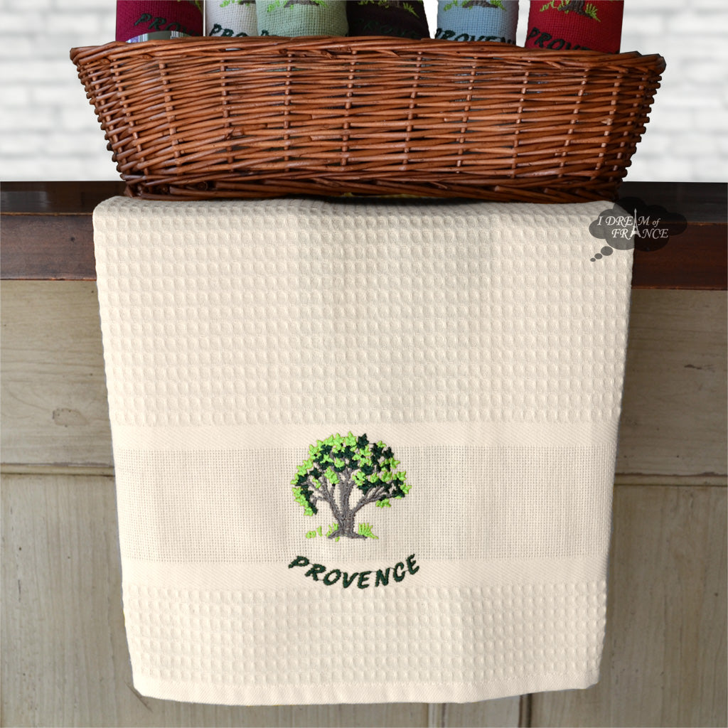 Provence Olive Tree Cream Waffle-Weave Kitchen Towel by Coton Blanc