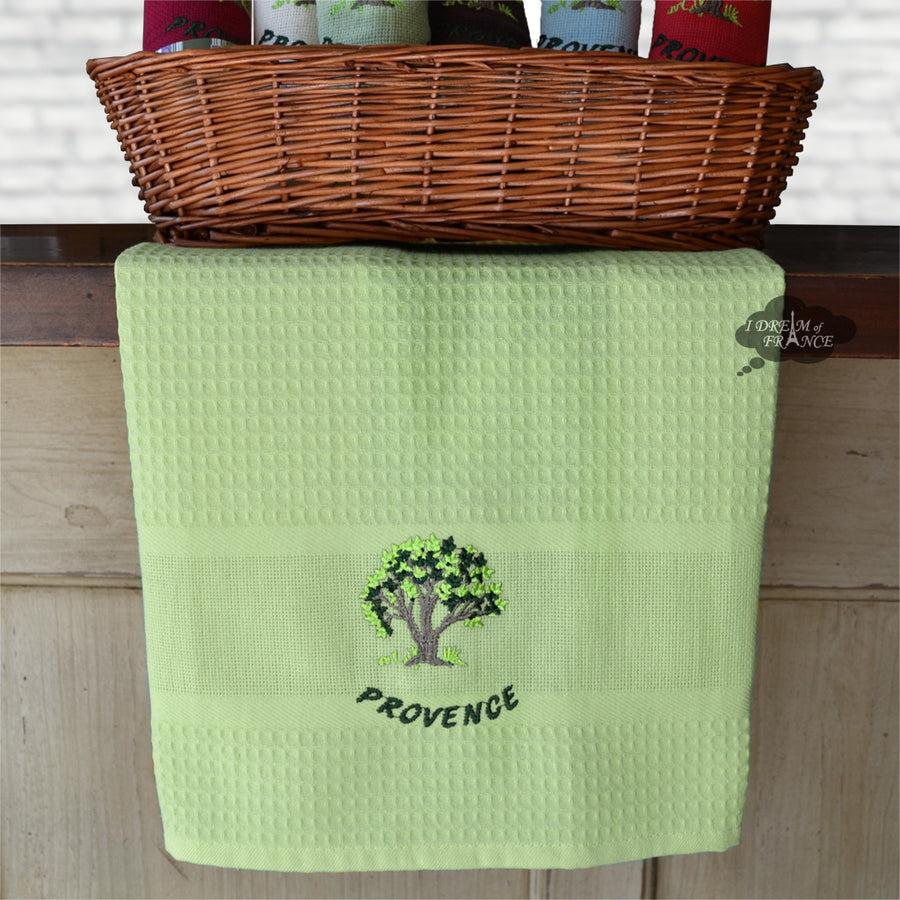 Provence Olive Tree Pistachio Waffle-Weave Kitchen Towel by Coton Blanc