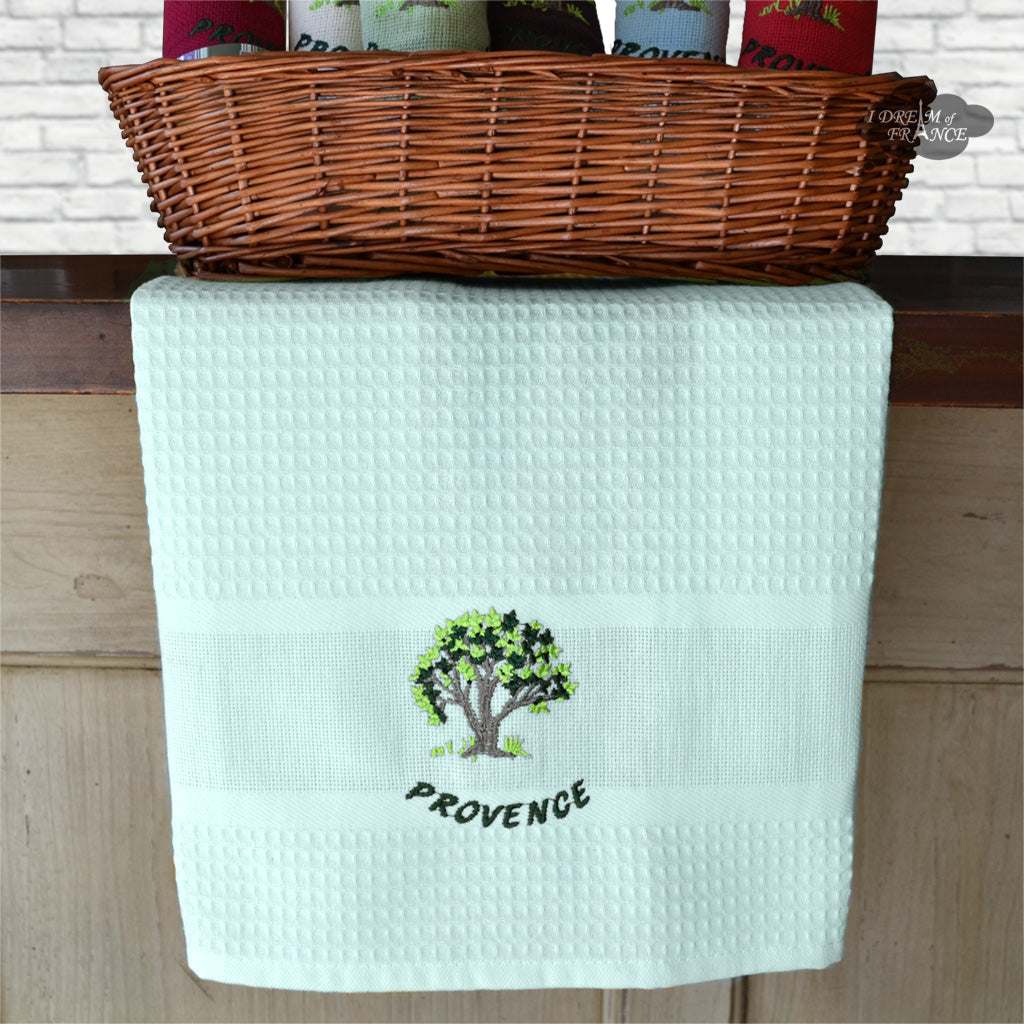 Provence Olive Tree Light Blue Waffle-Weave Kitchen Towel by Coton Blanc