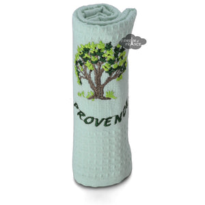 Provence Olive Tree Light Blue Waffle-Weave Kitchen Towel by Coton Blanc