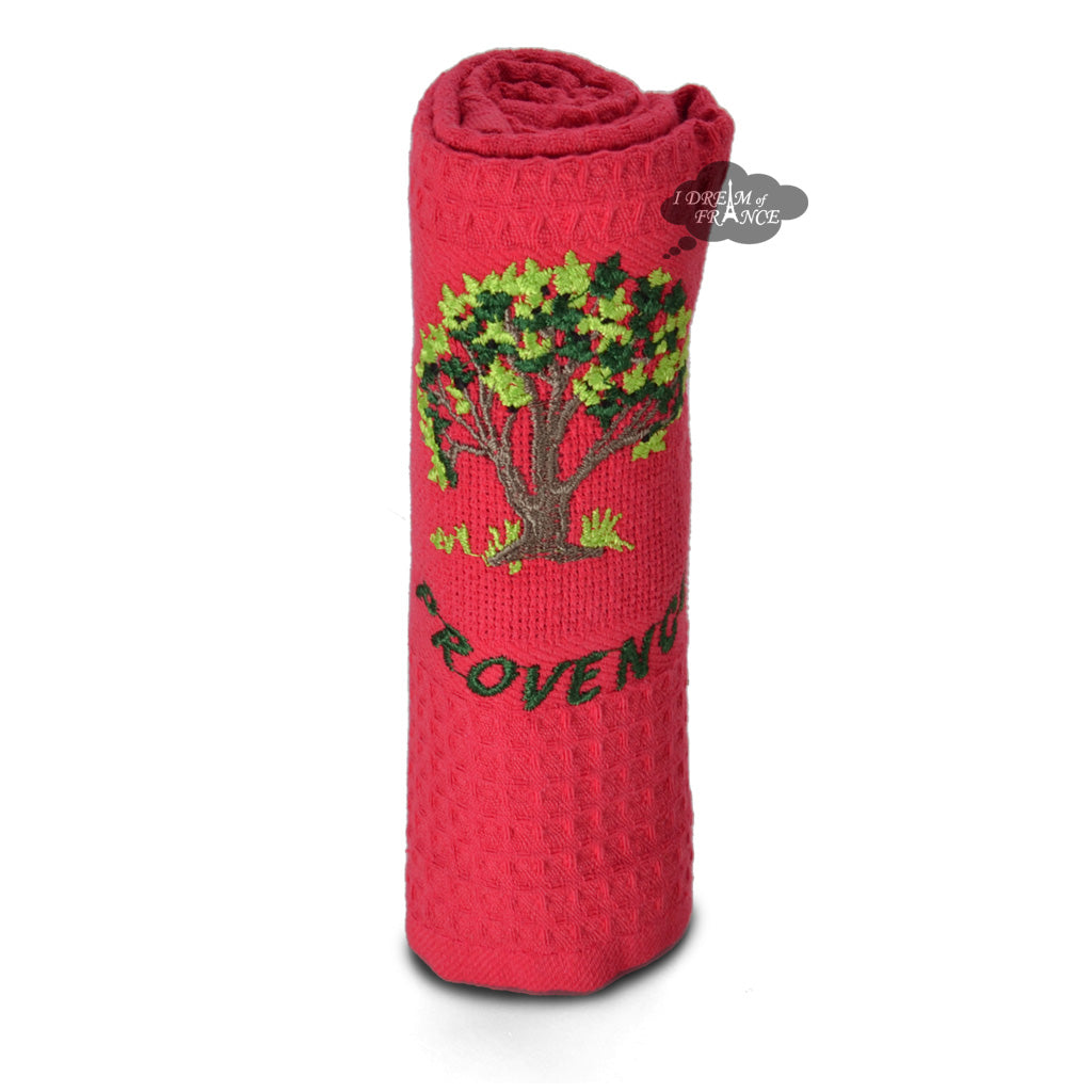 Provence Olive Tree Red Waffle-Weave Kitchen Towel by Coton Blanc